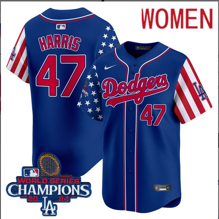 Women MLB Los Angeles Dodgers 47 Trump American Style blue 2024 World Series Champions Limited Jersey